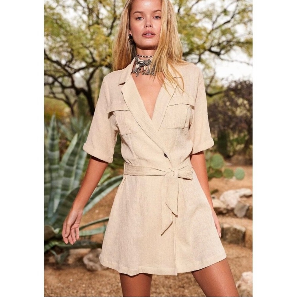 Free People Beige linen mini dress size small
